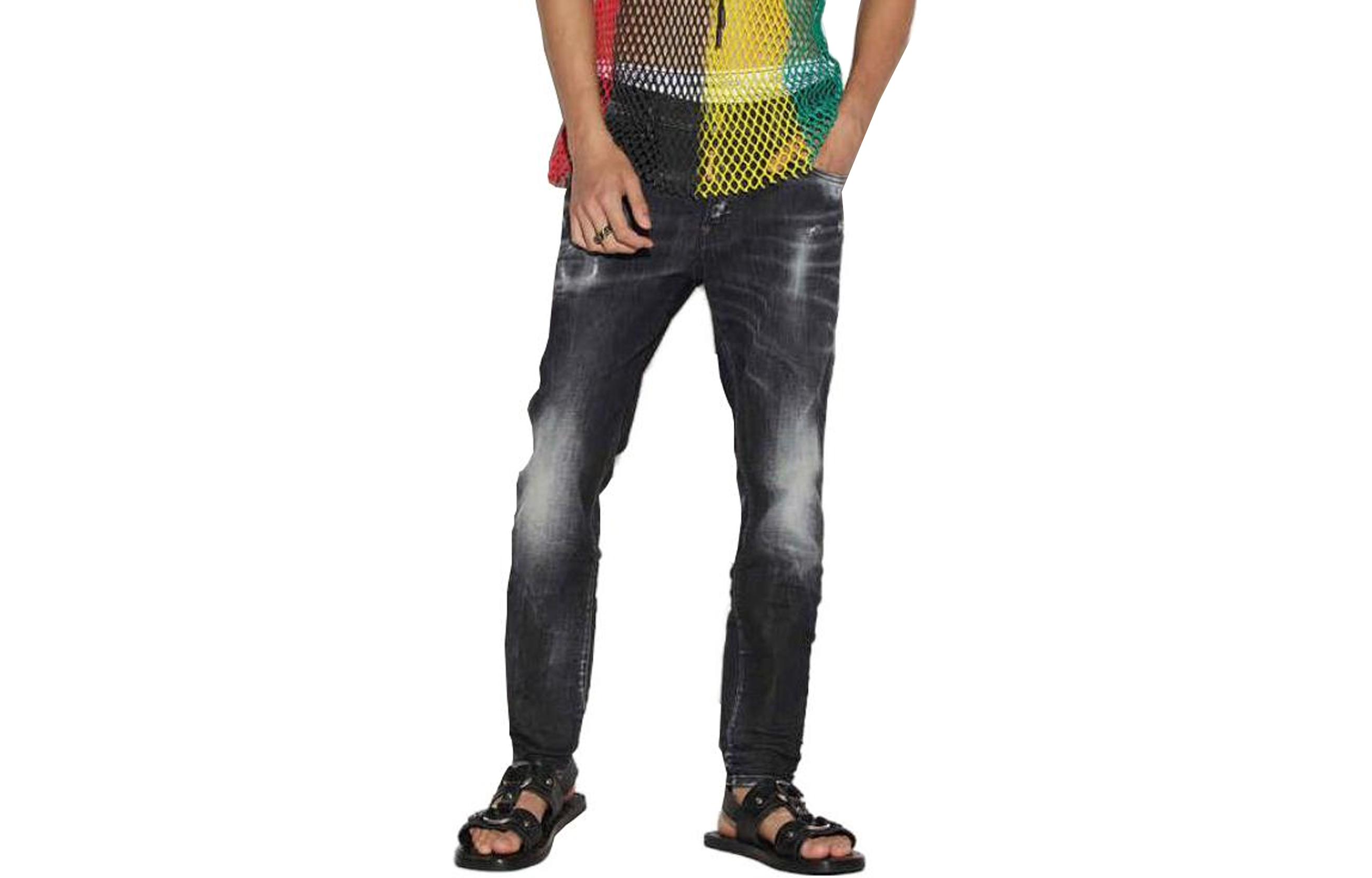 DSQUARED2 SS23 Washed Slim Fit Zipper Jeans Men Black S71LB1201S30503-900