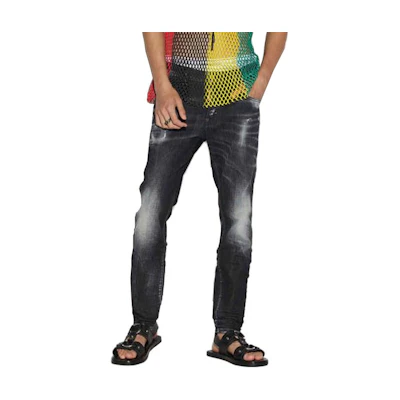 DSQUARED2 SS23 Washed Slim Fit Zipper Jeans Men Black S71LB1201S30503-900