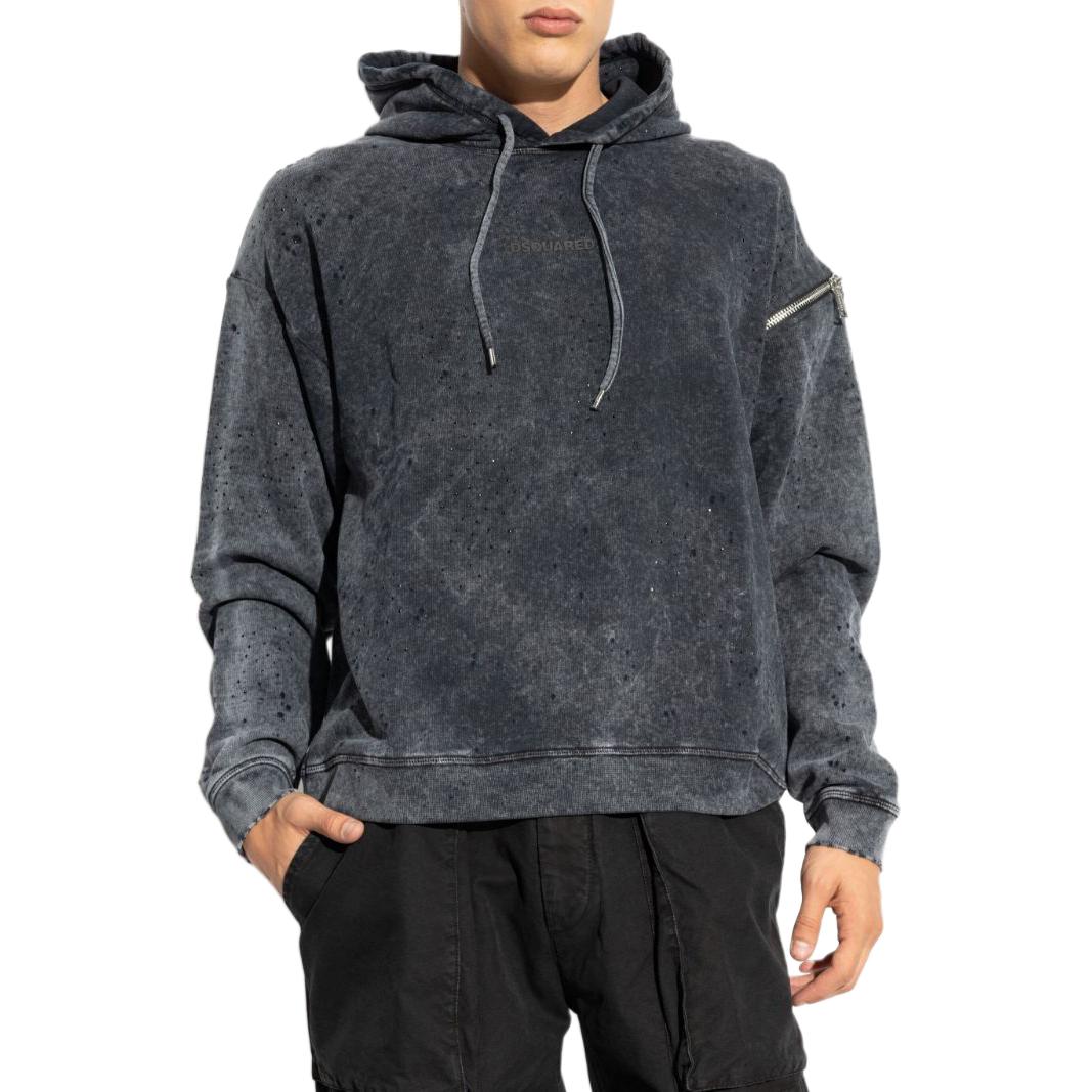 Lookbook DSQUARED2 SS24 煤灰色拉鍊連帽長袖上衣 S74GU0802S25030-814