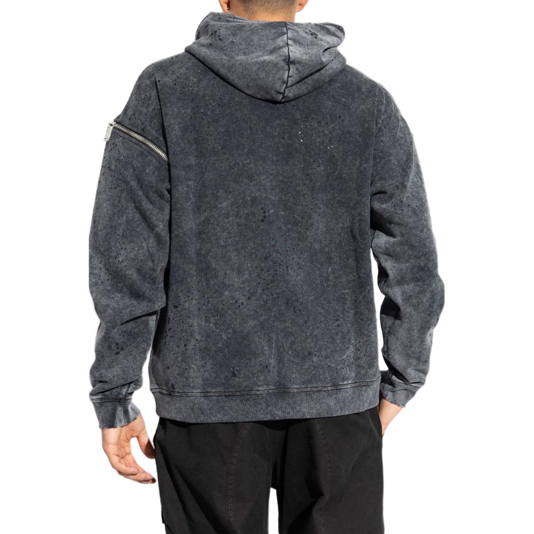 Shop DSQUARED2 SS24 煤灰色拉鍊連帽長袖上衣 S74GU0802S25030-814