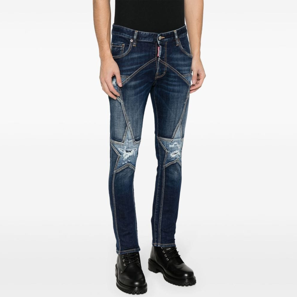 DSQUARED2 SS24  Indigo Slim Fit Mid-Rise Jeans with Star Embroidery. S74LB1465S30664-470 圖 5