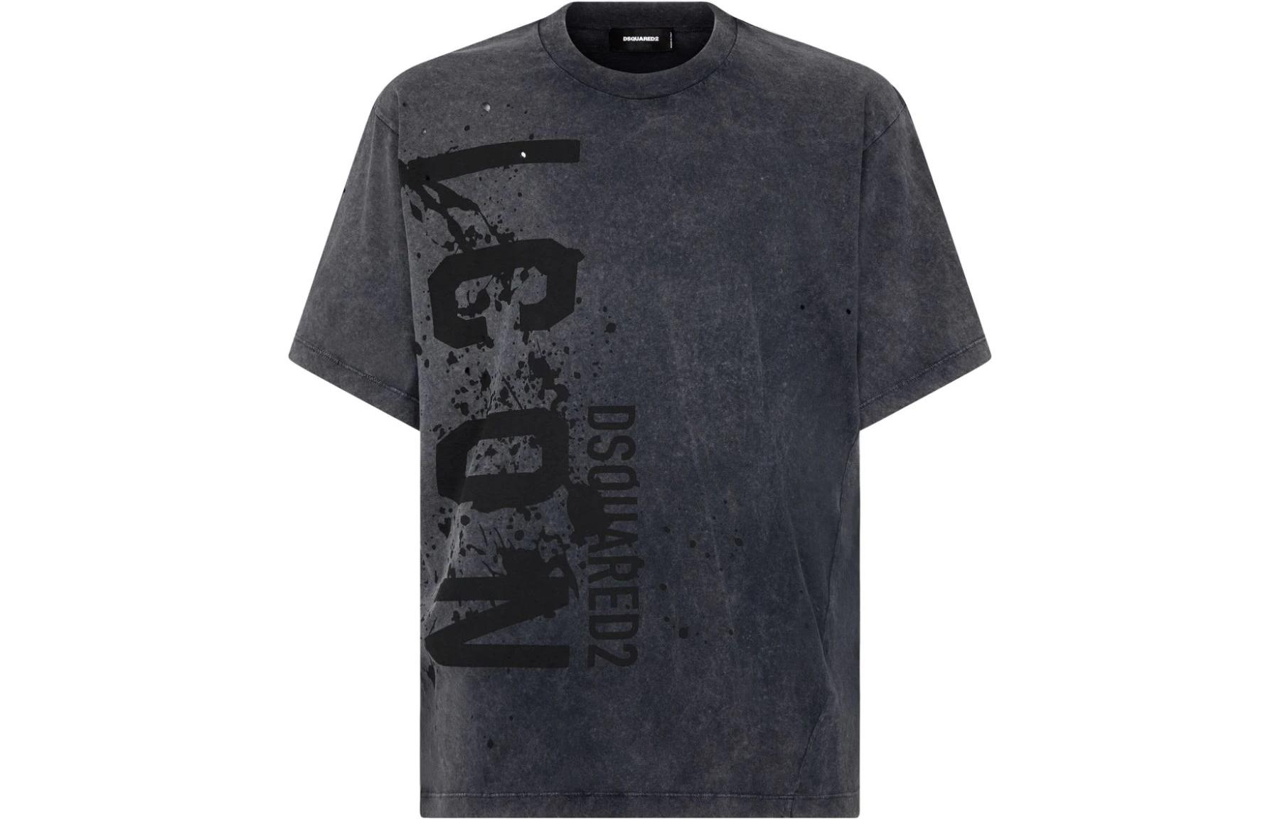 Order DSQUARED2 SS24 Logo Cetakan Baju-T Lengan Pendek Kelabu Gelap. S79GC0085S21600-814