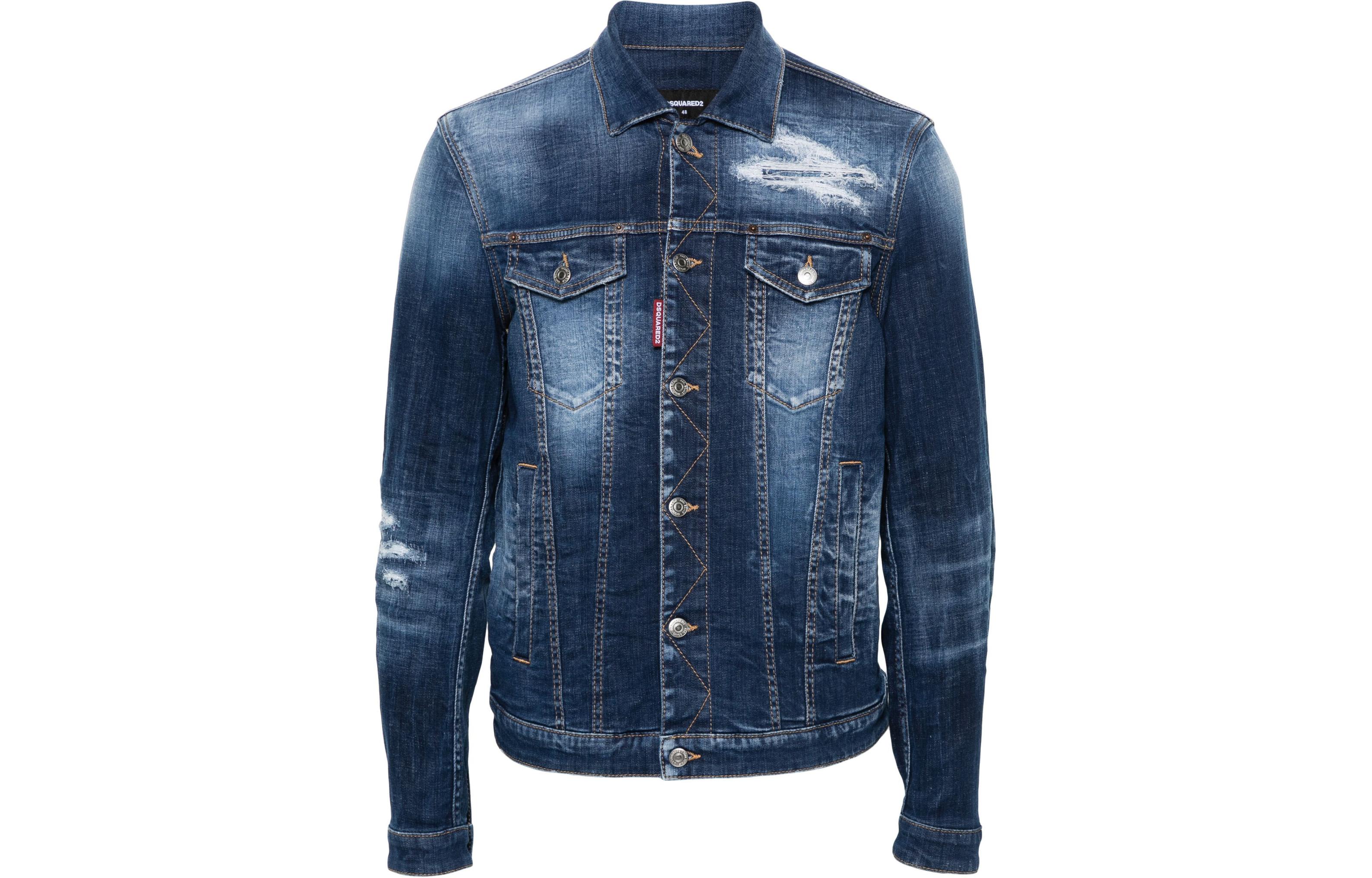 DSQUARED2 SS24  Ripped Detail Single-Breasted Denim Jacket Blue S71AN0531S30342-470