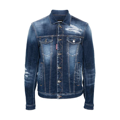 DSQUARED2 SS24 Ripped Detail Single-Breasted Denim Jacket Blue S71AN0531S30342-470