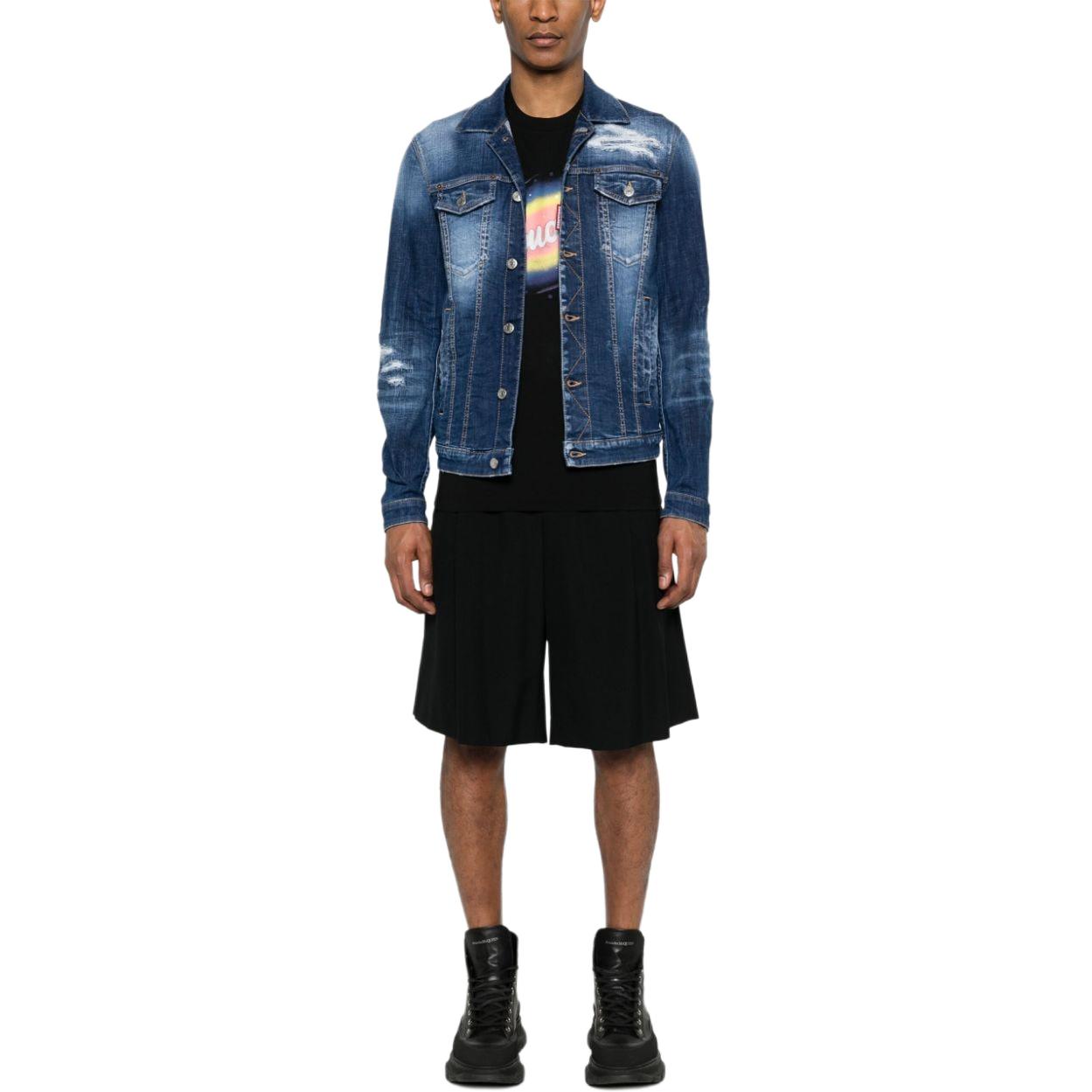 Lookbook DSQUARED2 SS24 Jaket Denim Single-Breasted Ripped Detail Biru. S71AN0531S30342-470