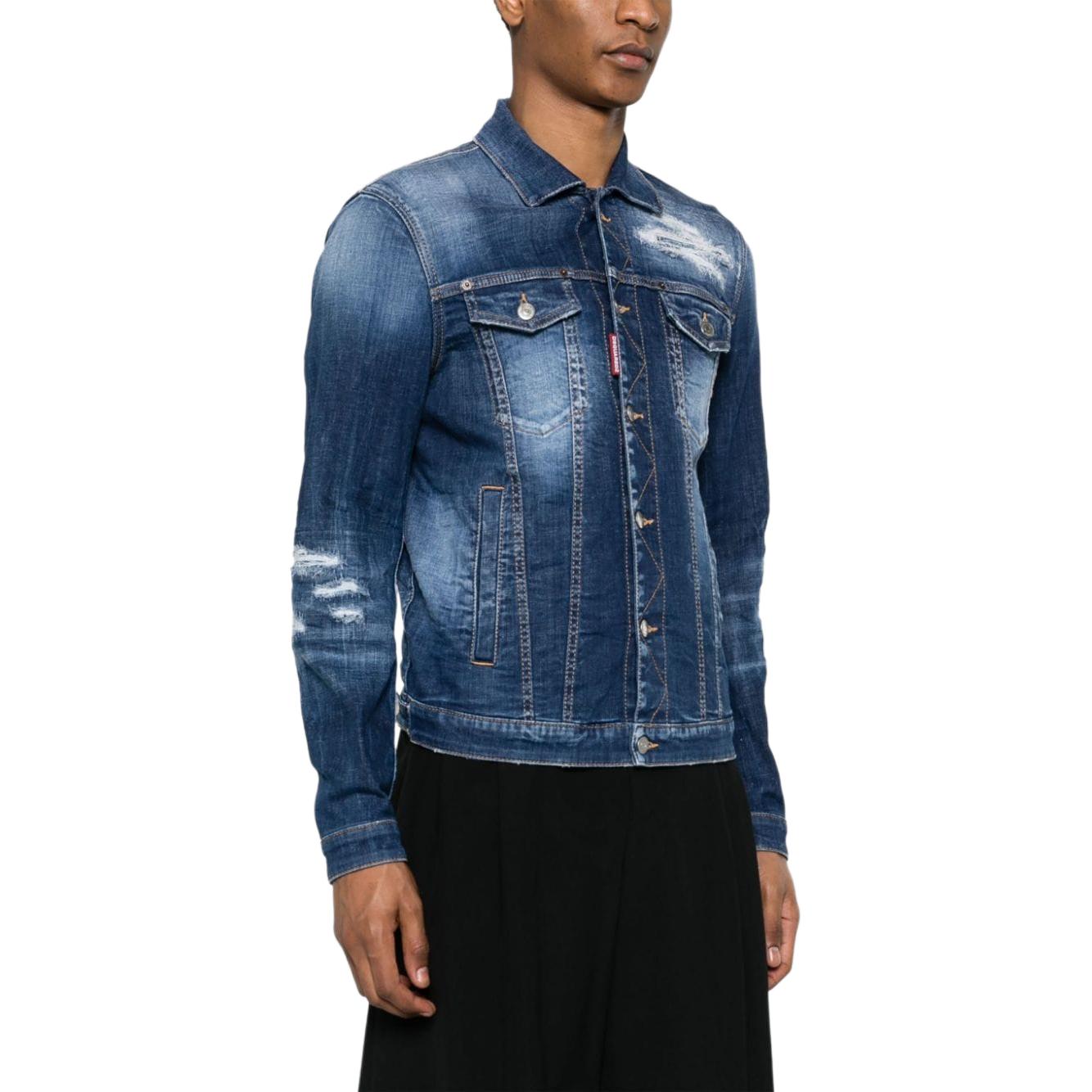 Purchase DSQUARED2 SS24 Jaket Denim Single-Breasted Ripped Detail Biru. S71AN0531S30342-470