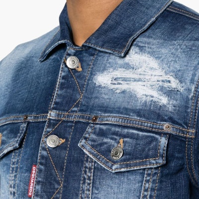 DSQUARED2 SS24 Jaket Denim Single-Breasted Ripped Detail Biru. S71AN0531S30342-470 Details for DSQUARED2 SS24 Jaket Denim Single-Breasted Ripped Detail Biru. S71AN0531S30342-470