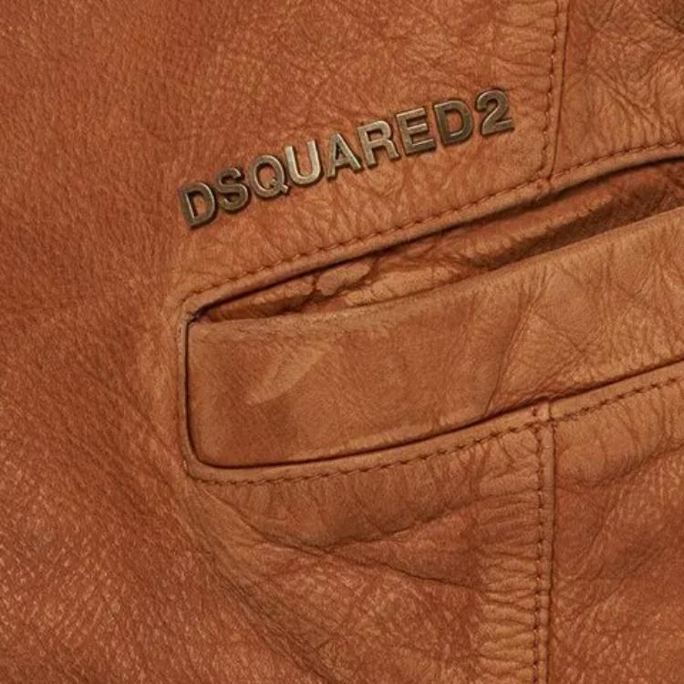Details for DSQUARED2 SS24 Jaket Kulit Coklat Corak Abstrak Lengan Panjang S71AN0556S47858