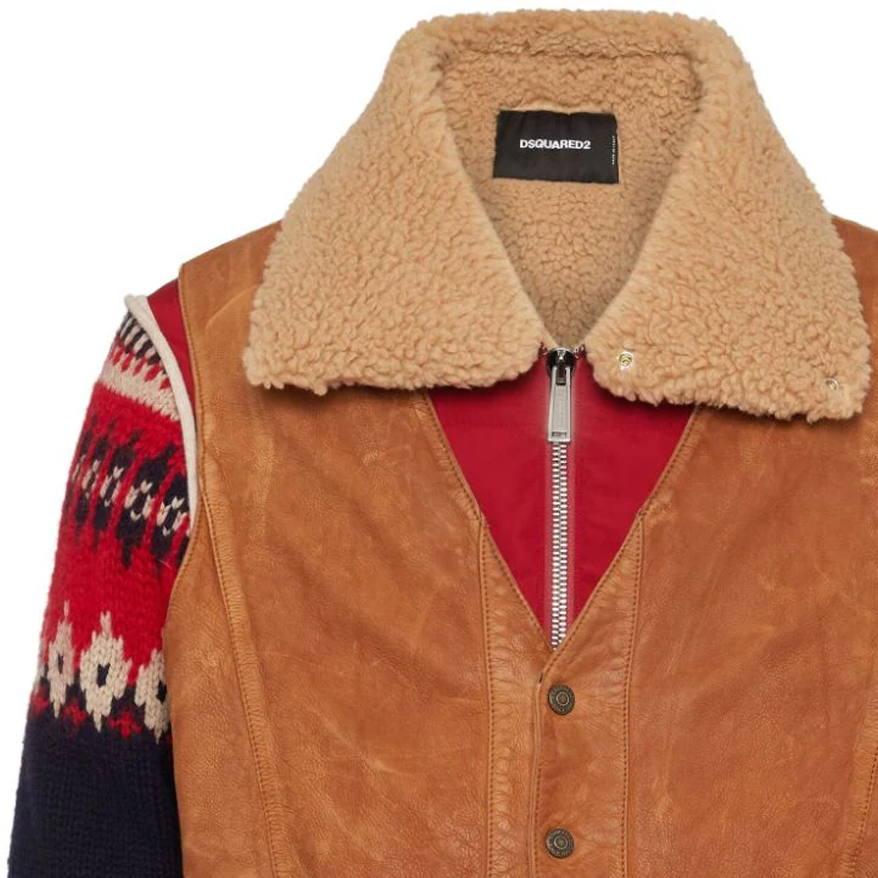 Cheap DSQUARED2 SS24 Jaket Kulit Coklat Corak Abstrak Lengan Panjang S71AN0556S47858