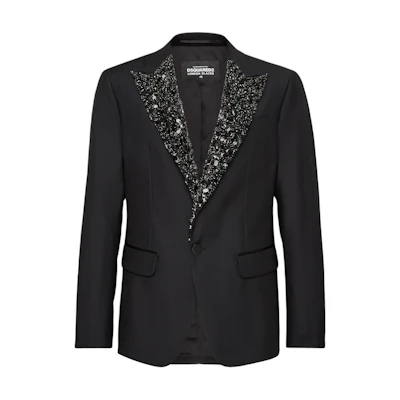 DSQUARED2 SS24 Black Crystal Single-Button Long Sleeve Blazer Mens S74BN1277S39408-900