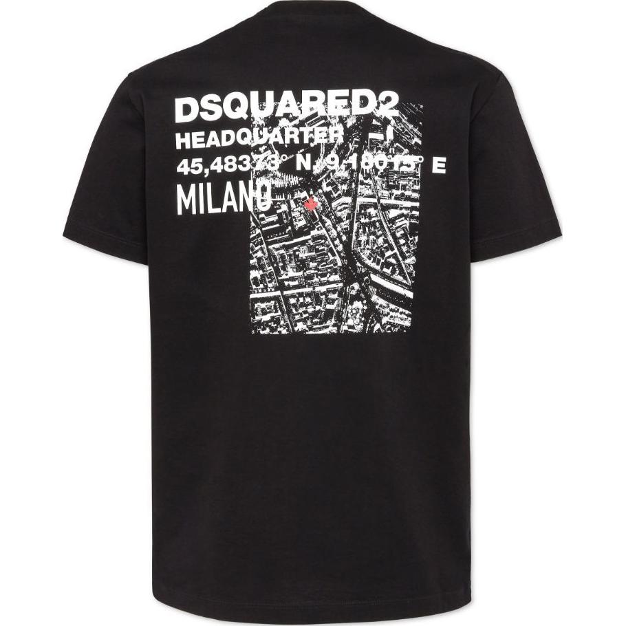 Lookbook DSQUARED2 男士黑色短袖T恤 SS24 带标志印花 S74GD1338D20020