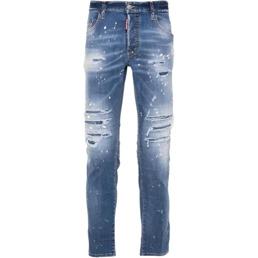 DSQUARED2 SS24 Blue Slim Fit Distressed Button Washed Jeans for Men. S71LB1362S30789-470