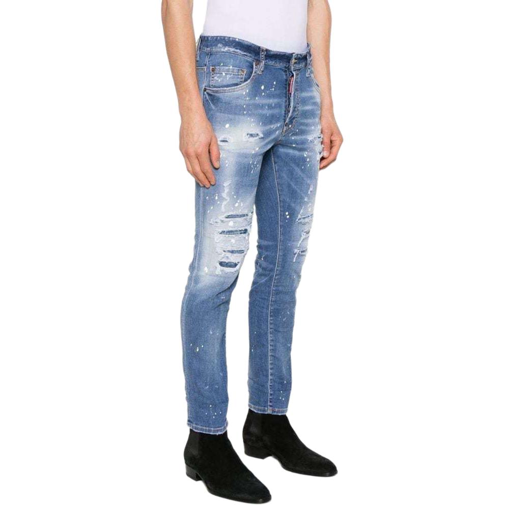 DSQUARED2 SS24 Blue Slim Fit Distressed Button Washed Jeans for Men. S71LB1362S30789-470 圖 5