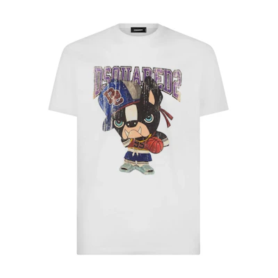 DSQUARED2 SS24 Cartoon Logo Graphic Print White Short Sleeve T-Shirt Men. S74GD1262S23009-100