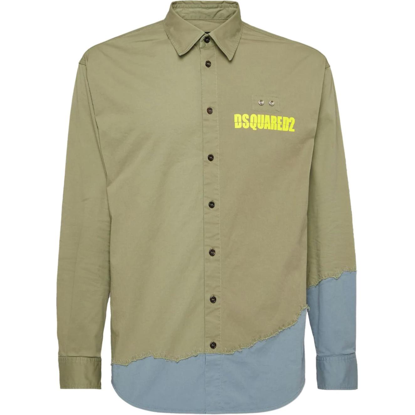 DSQUARED2 SS24 Colorblock Logo Print Long Sleeve Shirt Sage Green Men. S74DM0842S35175-709
