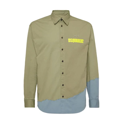DSQUARED2 SS24 Colorblock Logo Print Long Sleeve Shirt Sage Green Men. S74DM0842S35175-709