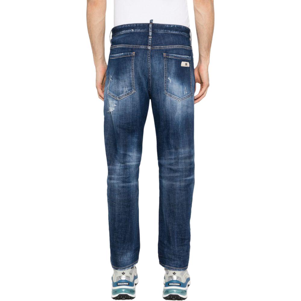 Shop DSQUARED2 SS24 男士蓝色直筒破洞牛仔裤 S71LB1366S30342-470