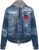 DSQUARED2 SS24 Distressed Embroidered Loose Denim Hoodie Jacket Men Blue S74AM1465S30309-470 DSQUARED2 SS24 Distressed Embroidered Loose Denim Hoodie Jacket Men Blue S74AM1465S30309-470