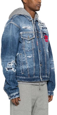 DSQUARED2 SS24 男士藍色寬鬆牛仔連帽外套刺繡破壞風格 S74AM1465S30309-470 Purchase DSQUARED2 SS24 男士藍色寬鬆牛仔連帽外套刺繡破壞風格 S74AM1465S30309-470
