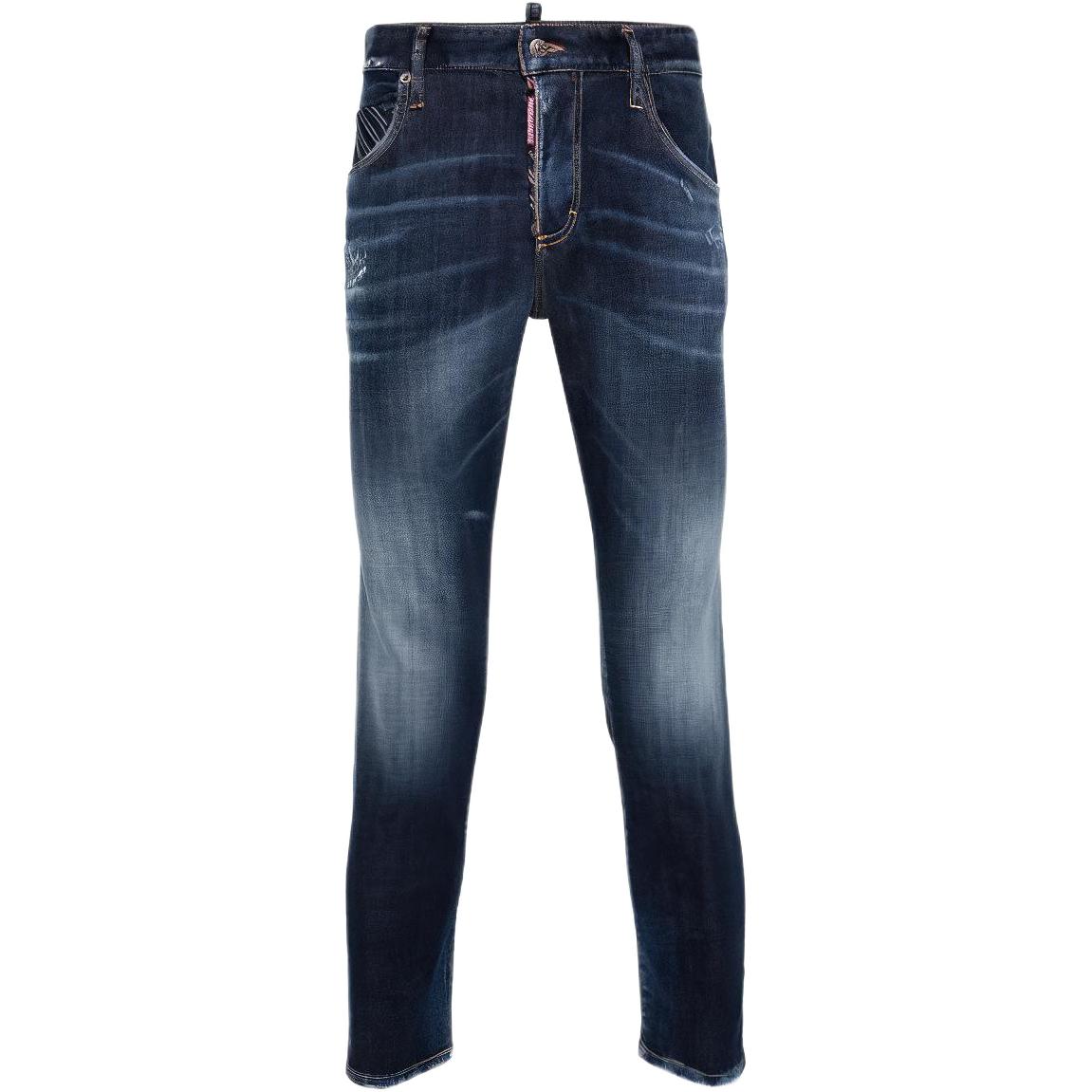 DSQUARED2 SS24 Distressed Slim Fit Button Mid-Rise Jeans Indigo  Denim. S71LB1402S30664-470
