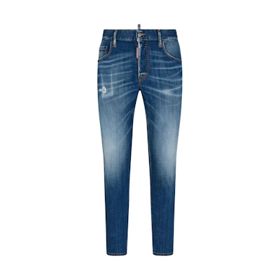 DSQUARED2 SS24 Distressed Slim Low-Rise Logo Jeans Men Indigo S71LB1384S30342-470