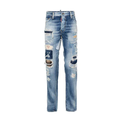 DSQUARED2 SS24 Distressed Slim Tapered Jeans Men’s Blue Denim. S71LB1503S30309-470