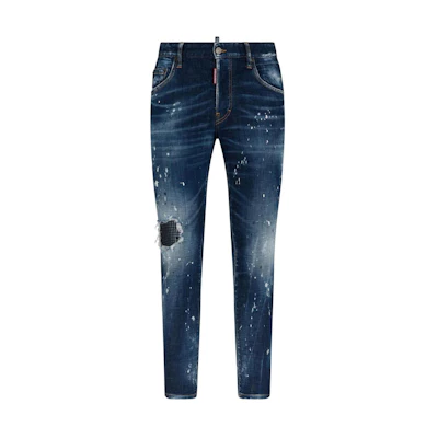 DSQUARED2 SS24 Distressed Splatter Slim Fit Indigo Denim Jeans for Men. S71LB1416S30342-470