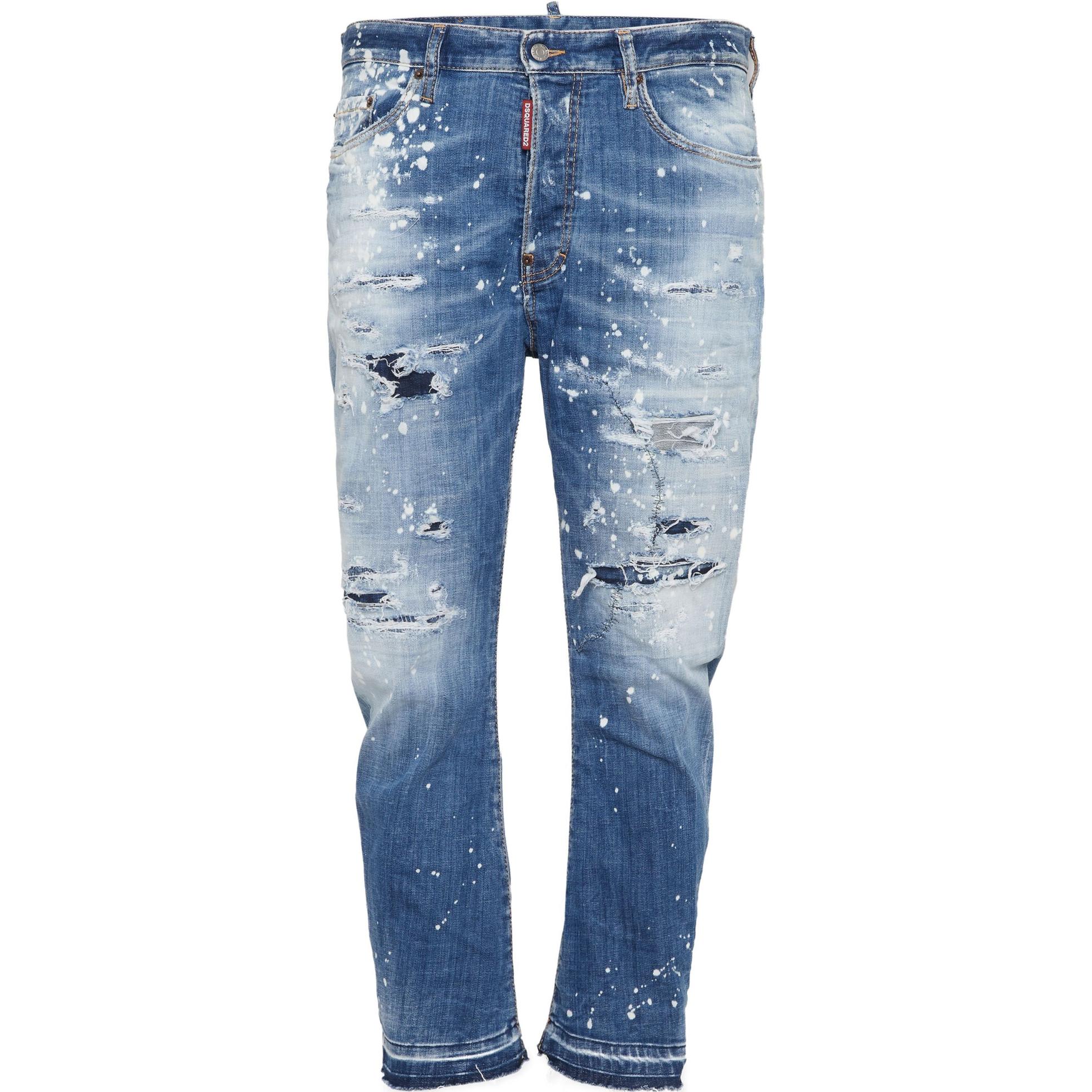 DSQUARED2 SS24 Distressed Spray Effect Zipper Straight Jeans Men’s Blue S71LB1464S30342-470