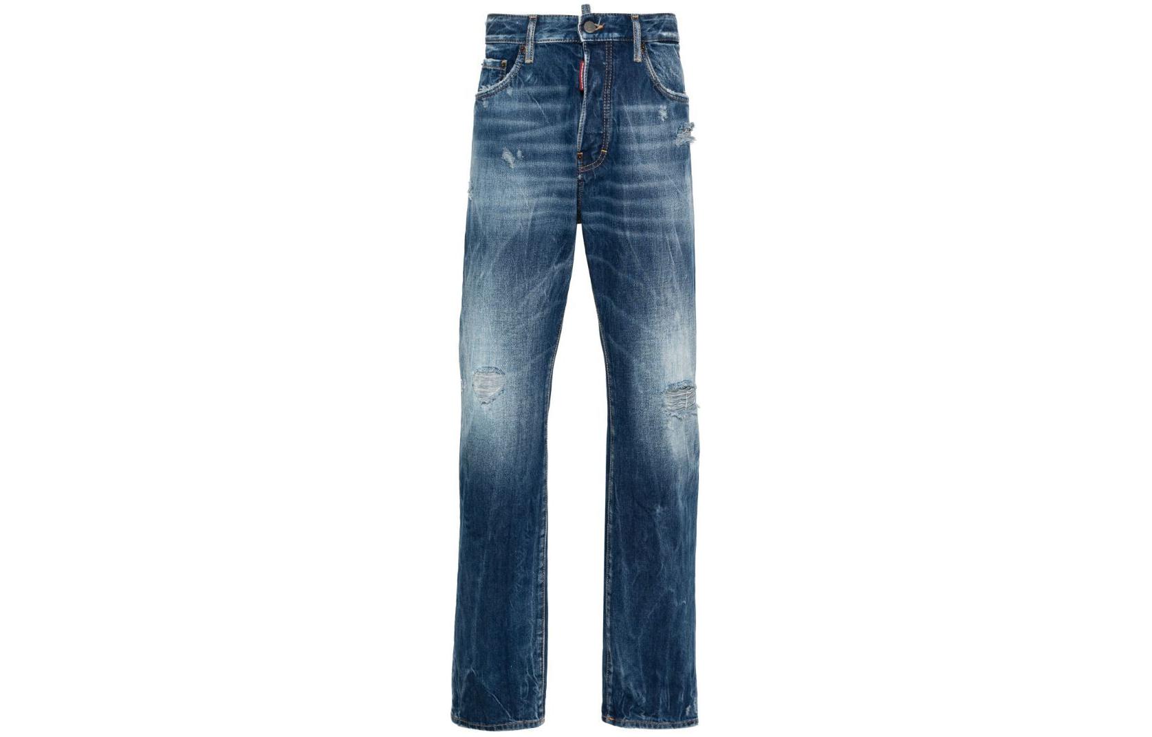 DSQUARED2 SS24 Distressed Straight-Leg Button Pocket Jeans Men Blue S71LB1379S30891-470