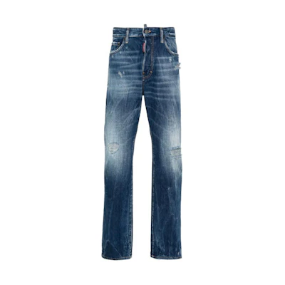 DSQUARED2 SS24 Distressed Straight-Leg Button Pocket Jeans Men Blue S71LB1379S30891-470