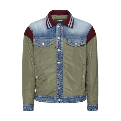 DSQUARED2 SS24 Green Patchwork Single-Breasted Casual Long-Sleeve Jacket Men. S74AM1514S49197-707