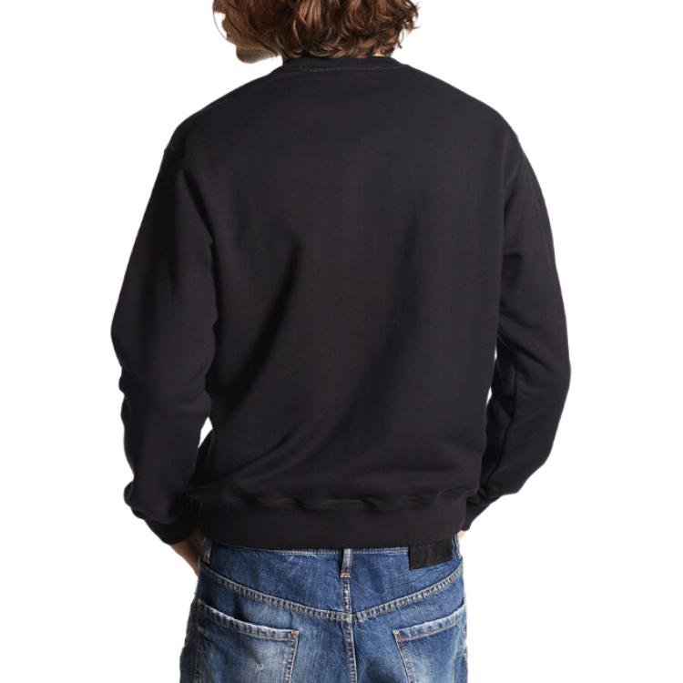 Shop DSQUARED2 SS24 健身宽松版型黑色动物印花圆领卫衣套头衫 S74GU0759S25551-900