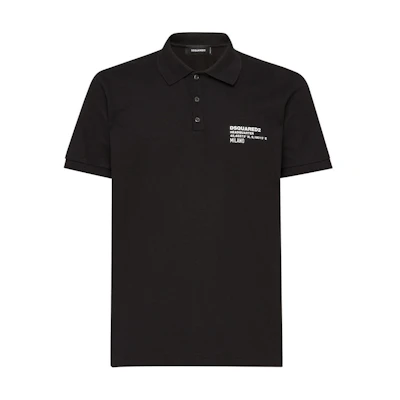 DSQUARED2 SS24 Logo Print Short Sleeve Polo Shirt Men’s Black. S74GL0082S22743-900