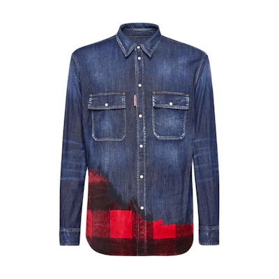 DSQUARED2 SS24 Navy Blue Plaid Print Button-Up Long Sleeve Shirt Mens. S74DM0850S30341-470