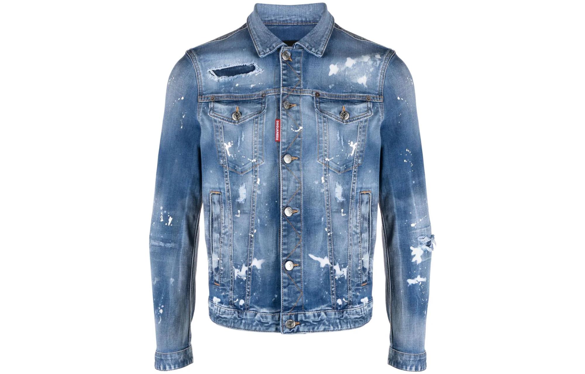 DSQUARED2 SS24 Paint-Splatter Denim Jacket  Long Sleeve Blue S74AM1463S30789-470