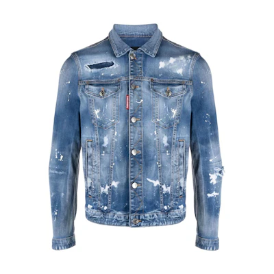 DSQUARED2 SS24 Paint-Splatter Denim Jacket Long Sleeve Blue S74AM1463S30789-470