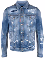 Order DSQUARED2 SS24 Paint-Splatter Denim Jacket Long Sleeve Blue S74AM1463S30789-470