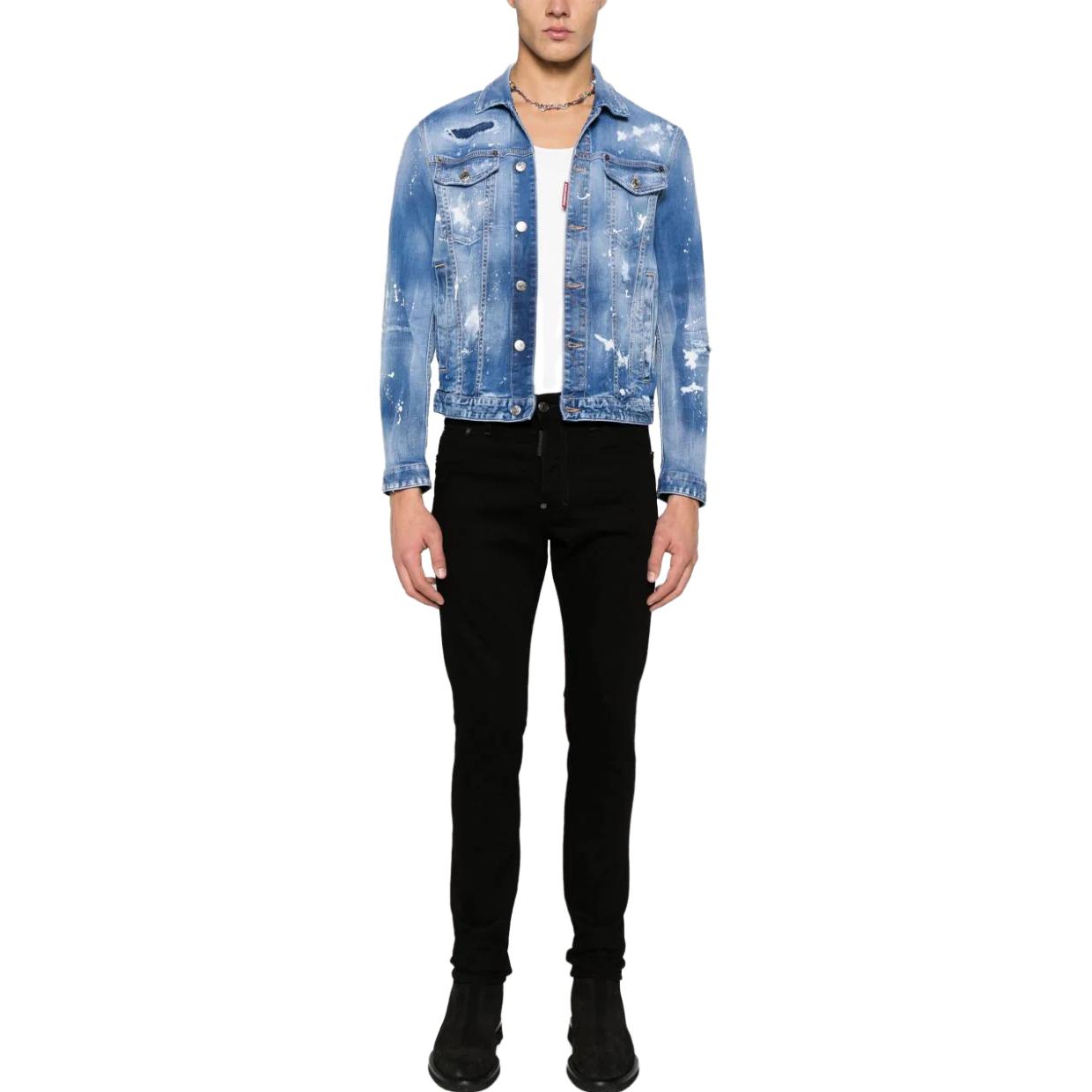 Lookbook DSQUARED2 SS24 藍色油漆噴濺牛仔外套 長袖 S74AM1463S30789-470