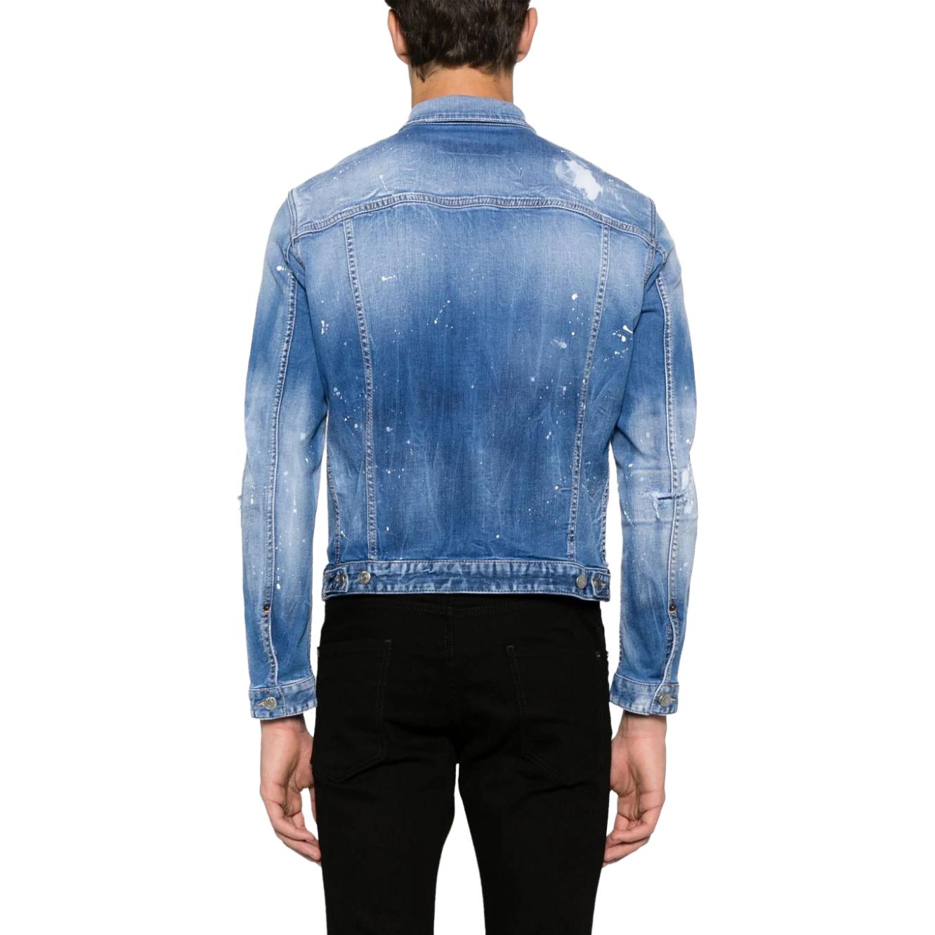 Shop DSQUARED2 SS24 藍色油漆噴濺牛仔外套 長袖 S74AM1463S30789-470