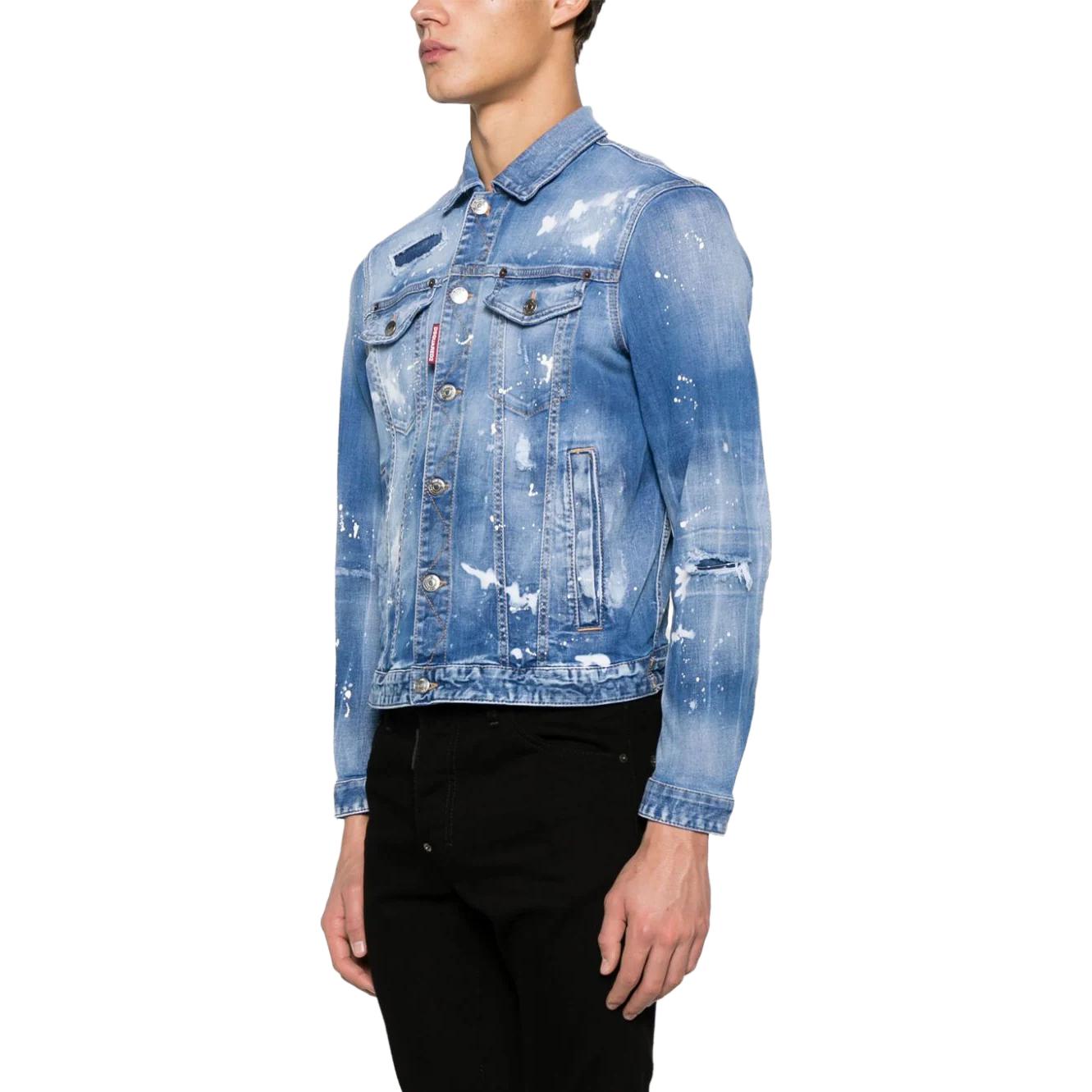 Purchase DSQUARED2 SS24 藍色油漆噴濺牛仔外套 長袖 S74AM1463S30789-470