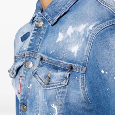 DSQUARED2 SS24 藍色油漆噴濺牛仔外套 長袖 S74AM1463S30789-470 Sizing DSQUARED2 SS24 藍色油漆噴濺牛仔外套 長袖 S74AM1463S30789-470