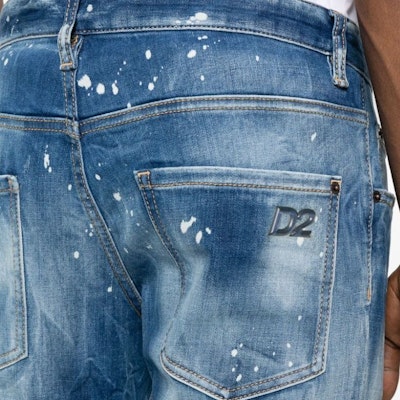 DSQUARED2 SS24 潑漆低腰修身牛仔褲 男 中藍 S71LB1391S30816-470 Details for DSQUARED2 SS24 潑漆低腰修身牛仔褲 男 中藍 S71LB1391S30816-470