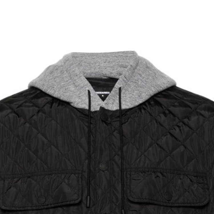 Details for DSQUARED2 SS24 Jaket Hoodie Oversized Patchwork Quilted Hitam S74AM1461S78554-900