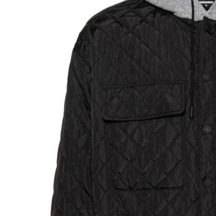 Sizing DSQUARED2 SS24 Jaket Hoodie Oversized Patchwork Quilted Hitam S74AM1461S78554-900