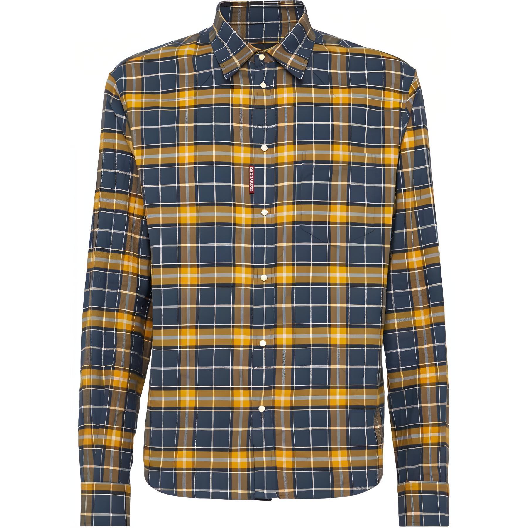 DSQUARED2 SS24 Plaid Collar Button-Up Long Sleeve Shirt Yellow Men S71DM0739D35132-002