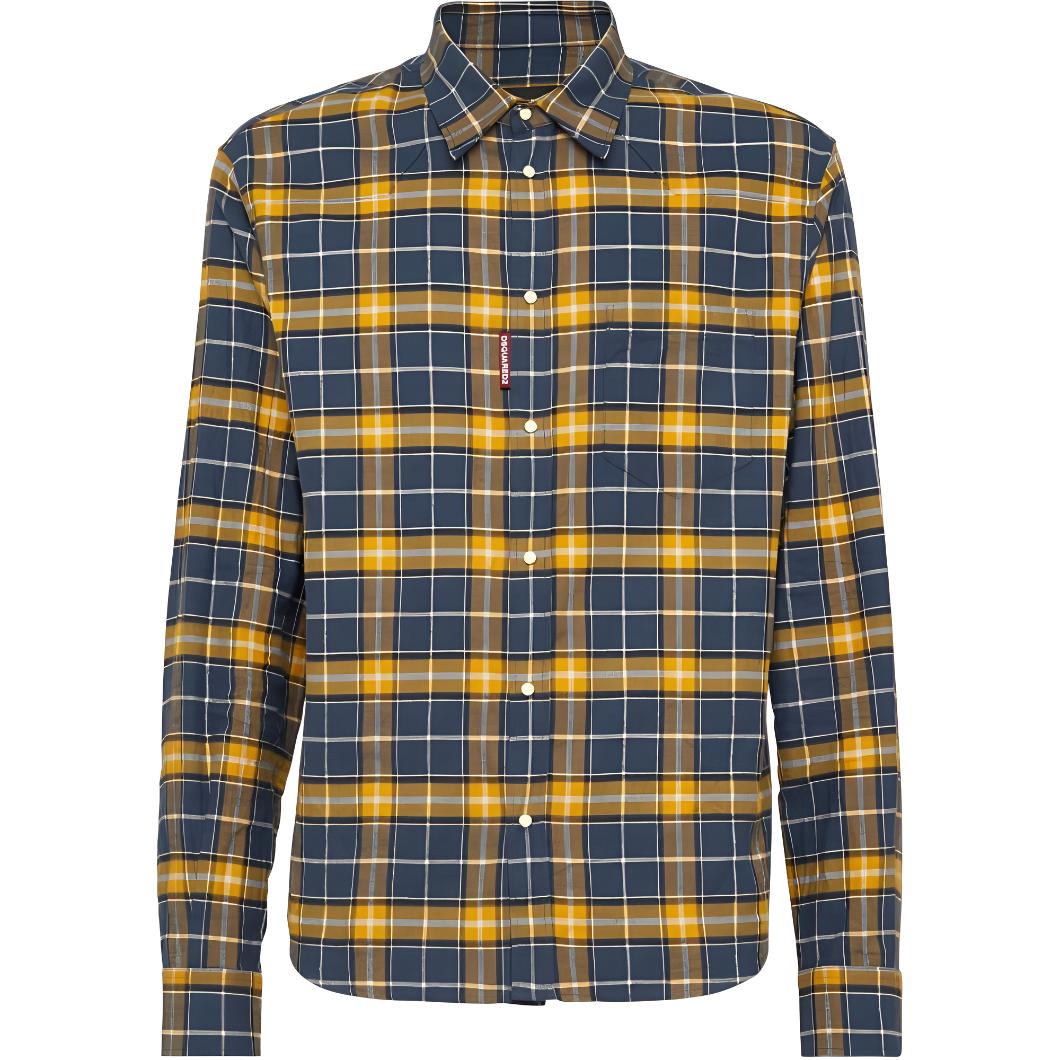 Order DSQUARED2 SS24 黃色格紋襯領長袖襯衫 男士 S71DM0739D35132-002