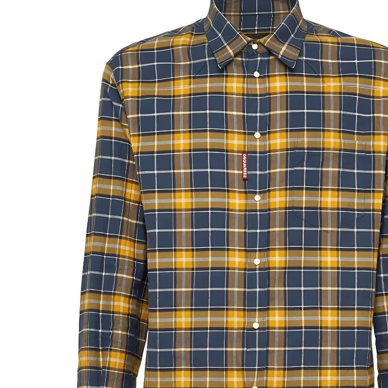 Shop DSQUARED2 SS24 黃色格紋襯領長袖襯衫 男士 S71DM0739D35132-002