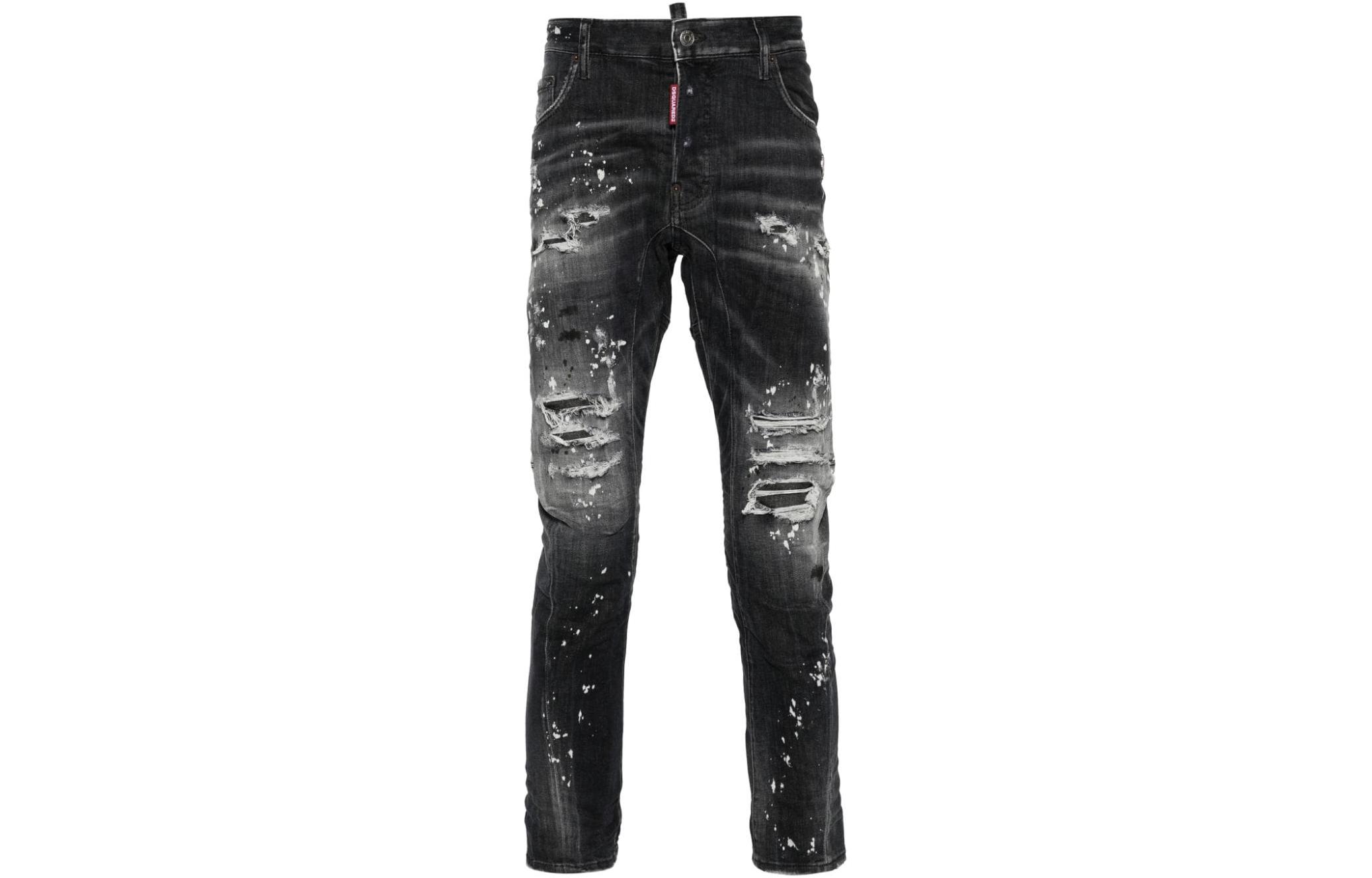 DSQUARED2 SS24 Slim-Fit Distressed Paint-Splatter Black Jeans for Men. S74LB1431S30503-900 圖 2