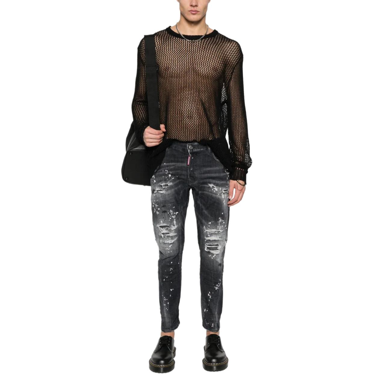 DSQUARED2 SS24 Slim-Fit Distressed Paint-Splatter Black Jeans for Men. S74LB1431S30503-900 圖 3