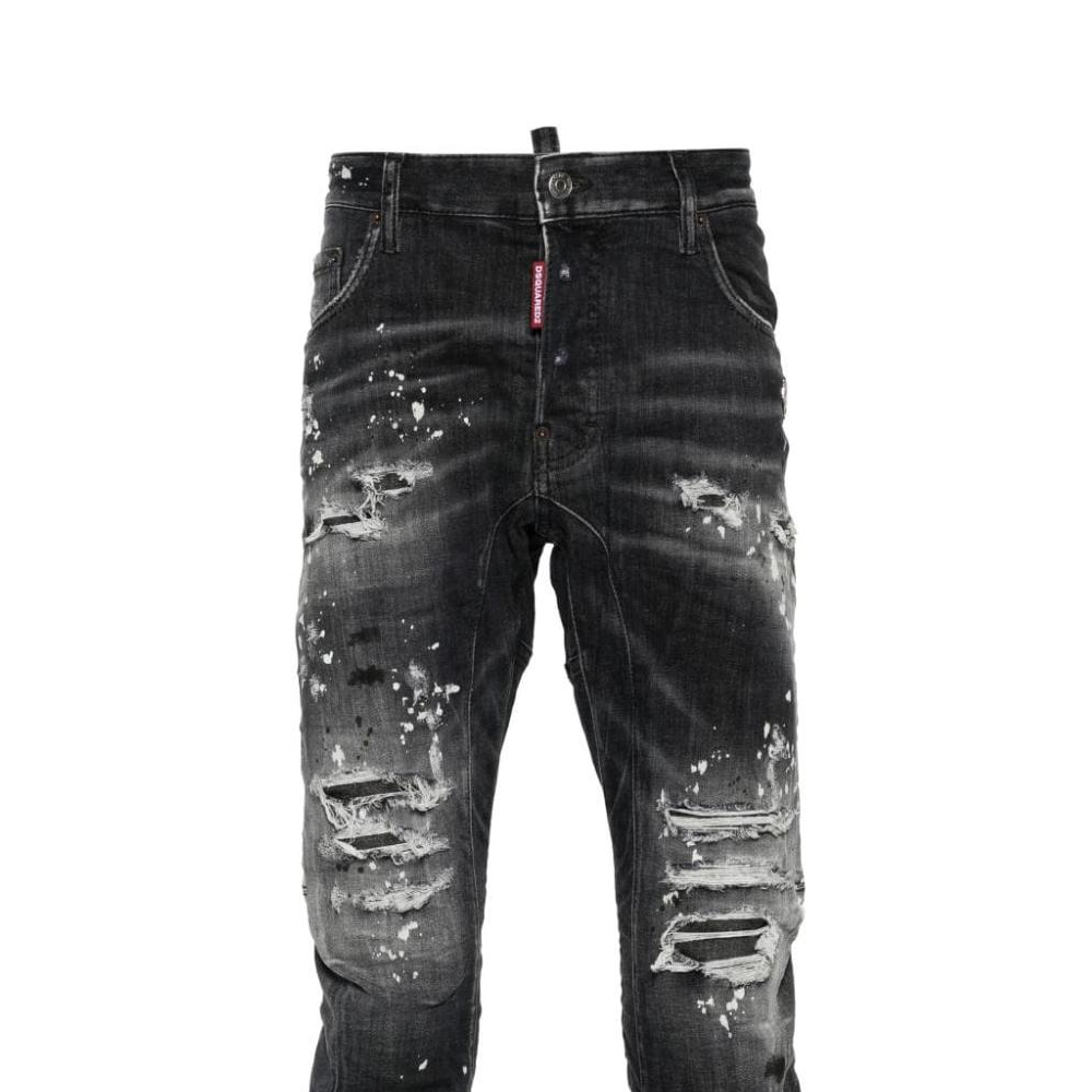 DSQUARED2 SS24 Slim-Fit Distressed Paint-Splatter Black Jeans for Men. S74LB1431S30503-900 圖 6